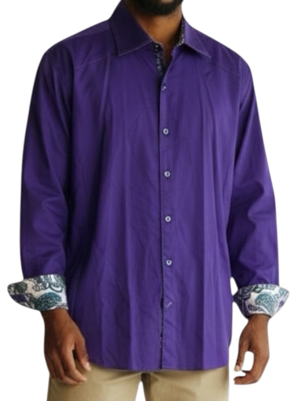 BERTIGO Modern European Button Up Shirt in Purple w/ Paisley Cuffs Small